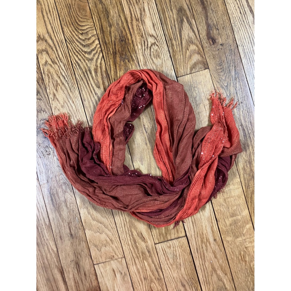 Ombre Coral Burgundy Scarf with Shimmering Sequins Lightweight Fashion Accessory